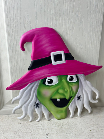 12.25 Inch Pink And Green Metal Witch Head