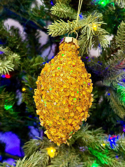 Gold Glitter Beaded Ornament Three Assorted