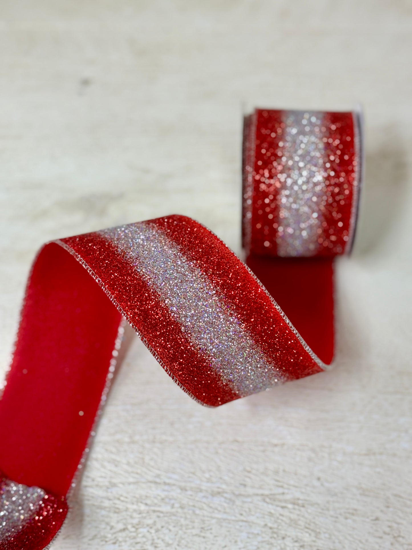 2.5 Inch By 10 Yard Red And Silver Gradient Glitter Ribbon