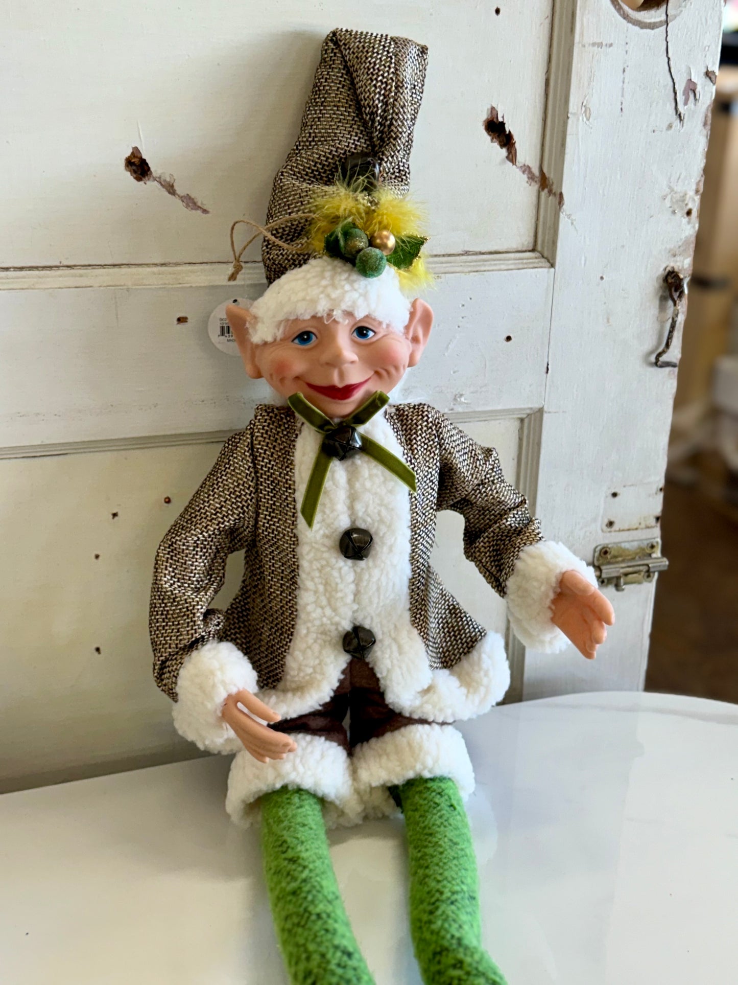 36.5 Inch Brown And Cream Poseable Whimsical Elf