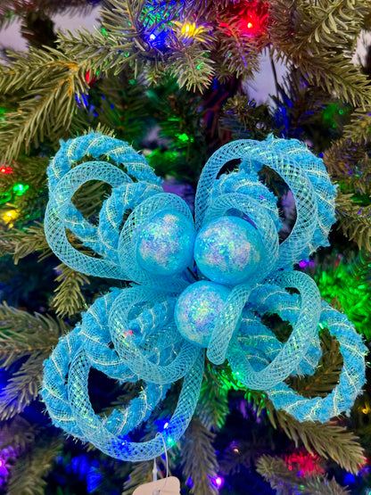 12 Inch Turquoise Snowdrift Tinsel Glitter Ball Pick