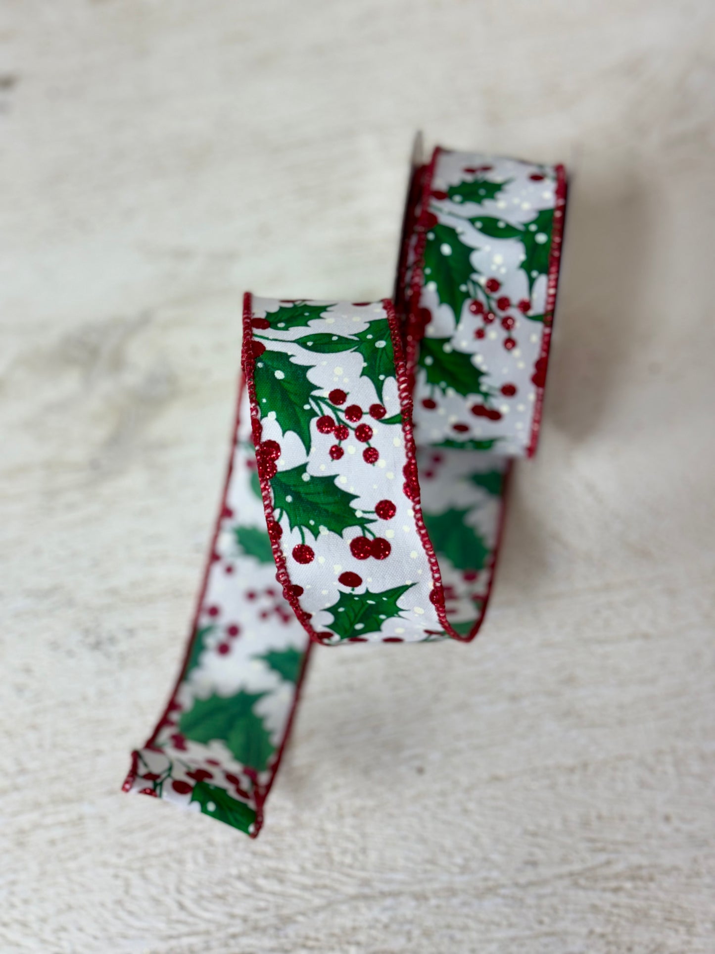 1.5 Inch By 10 Yard Holly Leaves And Berries Ribbon