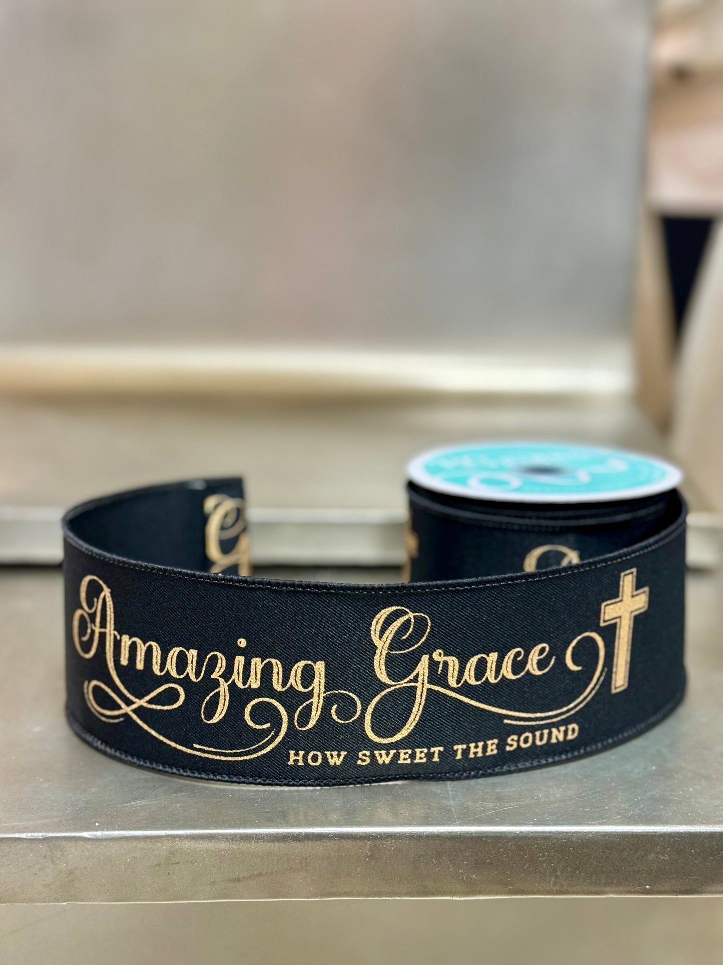 2.5 Inch By 10 Yard Gold And Black Amazing Grace Ribbon