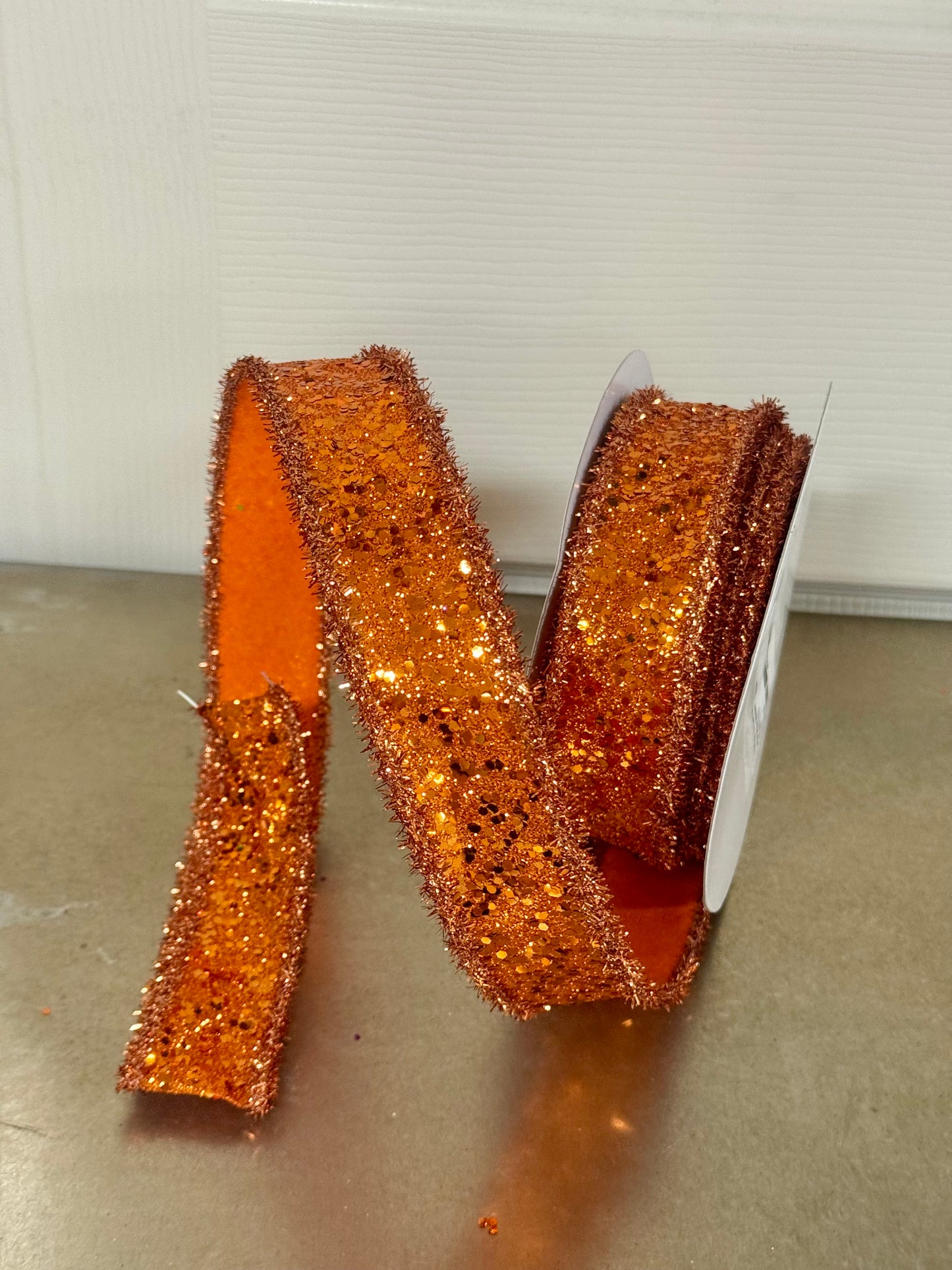 1.5 Inch By 10 Yard Orange Copper Large Glitter Ribbon