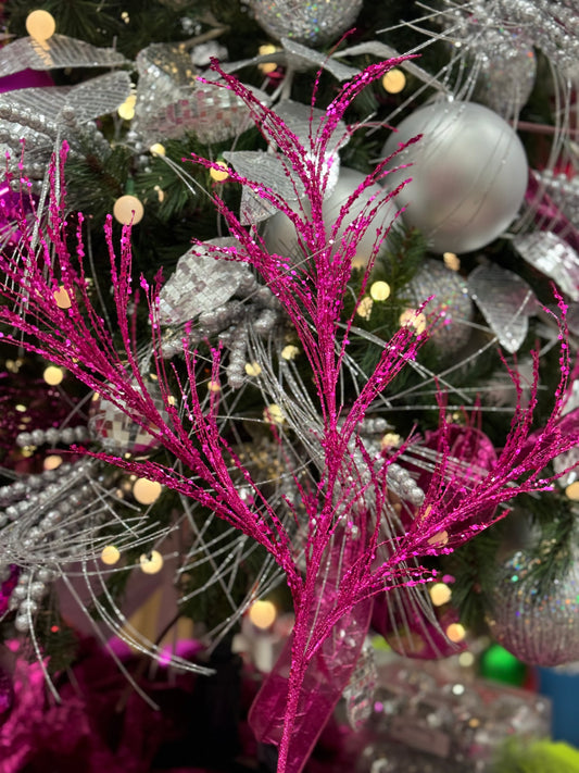 34 Inch Hot Pink Glitter Sequin Pampas Grass Spray