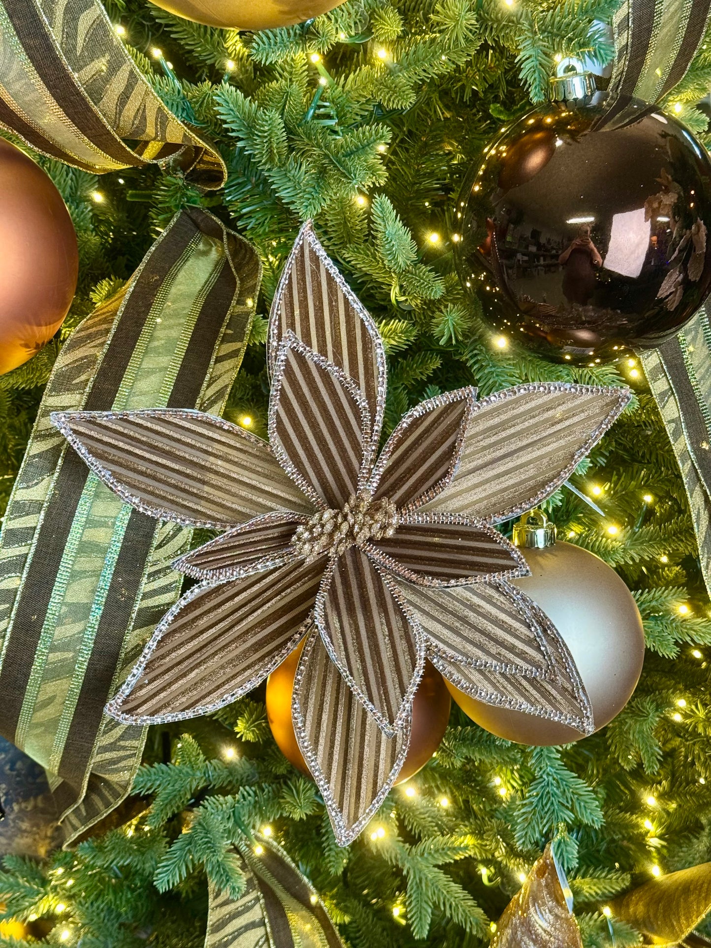 12 Inch Brown Ribbed Velvet Poinsettia Spray