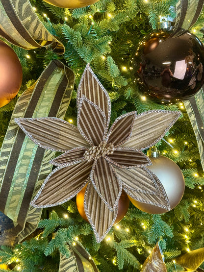 12 Inch Brown Ribbed Velvet Poinsettia Spray
