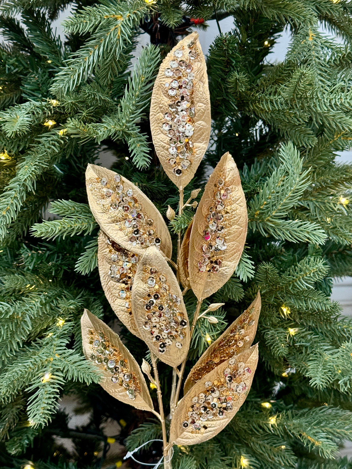 25.5 Inch Copper Glitter Sequin Leaf Spray
