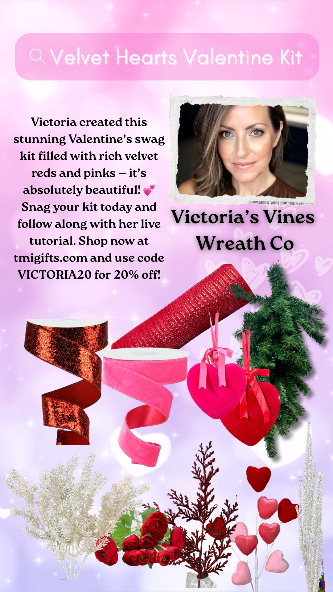 Velvet Hearts Valentine Kit By Victoria's Vines Wreath Co