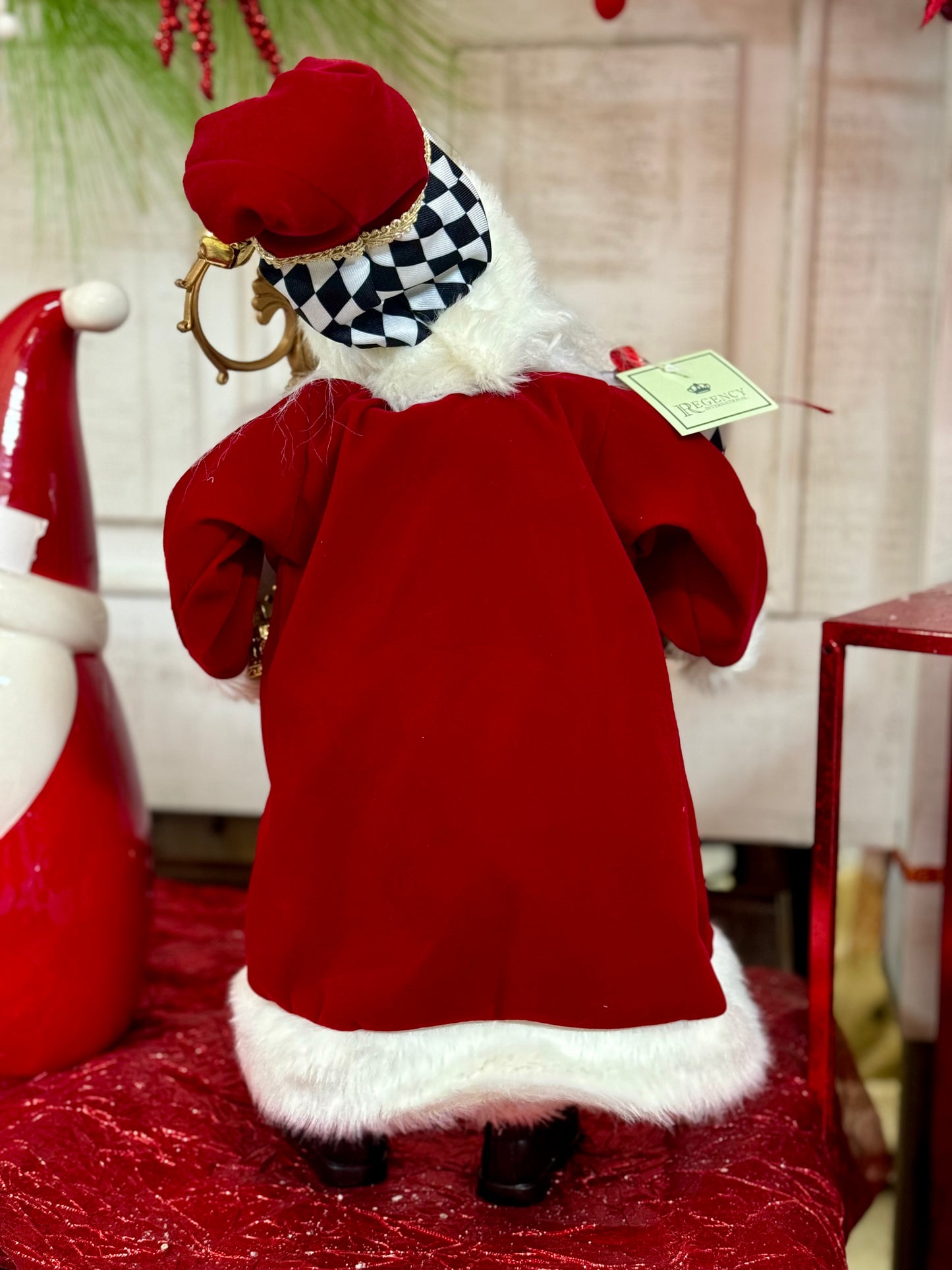 20 Inch Fabric Santa With Diamond Check Jacket