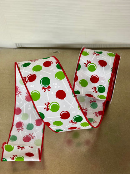 2.5 Inch By 10 Yard Red And Green Lollipop Ribbon