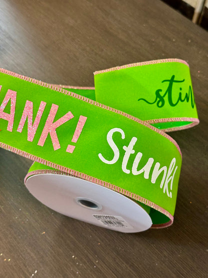 2.5 Inch By 10 Yard Pink And Lime Green Stink Stank Stunk Ribbon