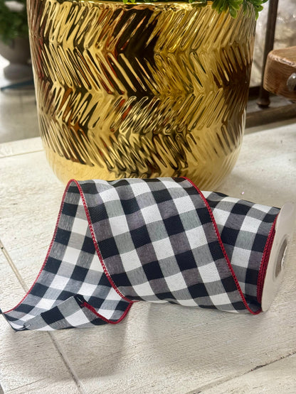 4 Inch By 10 Yard Black And Red Celine Plaid Ribbon