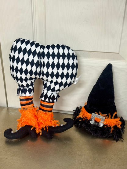 20 Inch Black White Harlequin 2 Piece Witch Wreath Attachment Kit