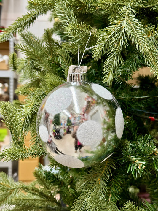 5 Inch Silver And White Polka Dot Ornament Ball