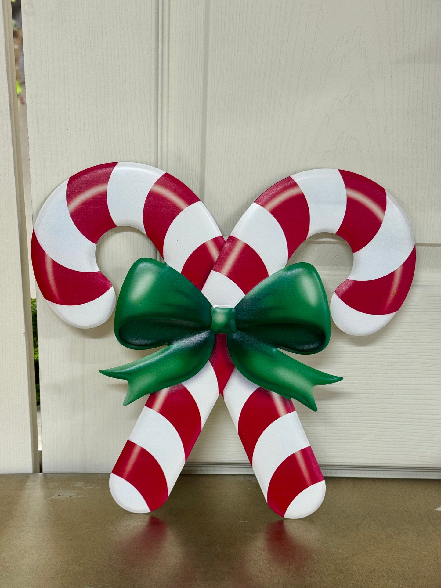 13 Inch Red White Green Embossed Candy Cane Metal Sign