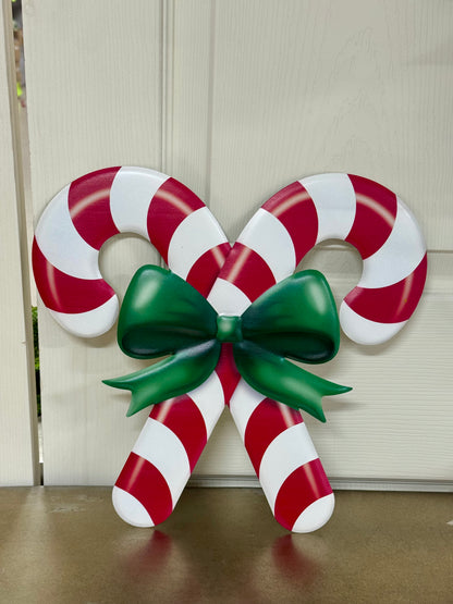 13 Inch Red White Green Embossed Candy Cane Metal Sign