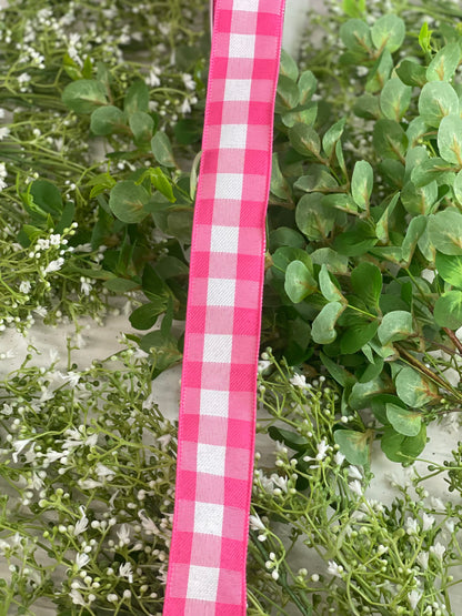 1.5 Inch By 50 Yard Pink And White Woven Check Ribbon