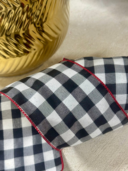 4 Inch By 10 Yard Black And Red Celine Plaid Ribbon