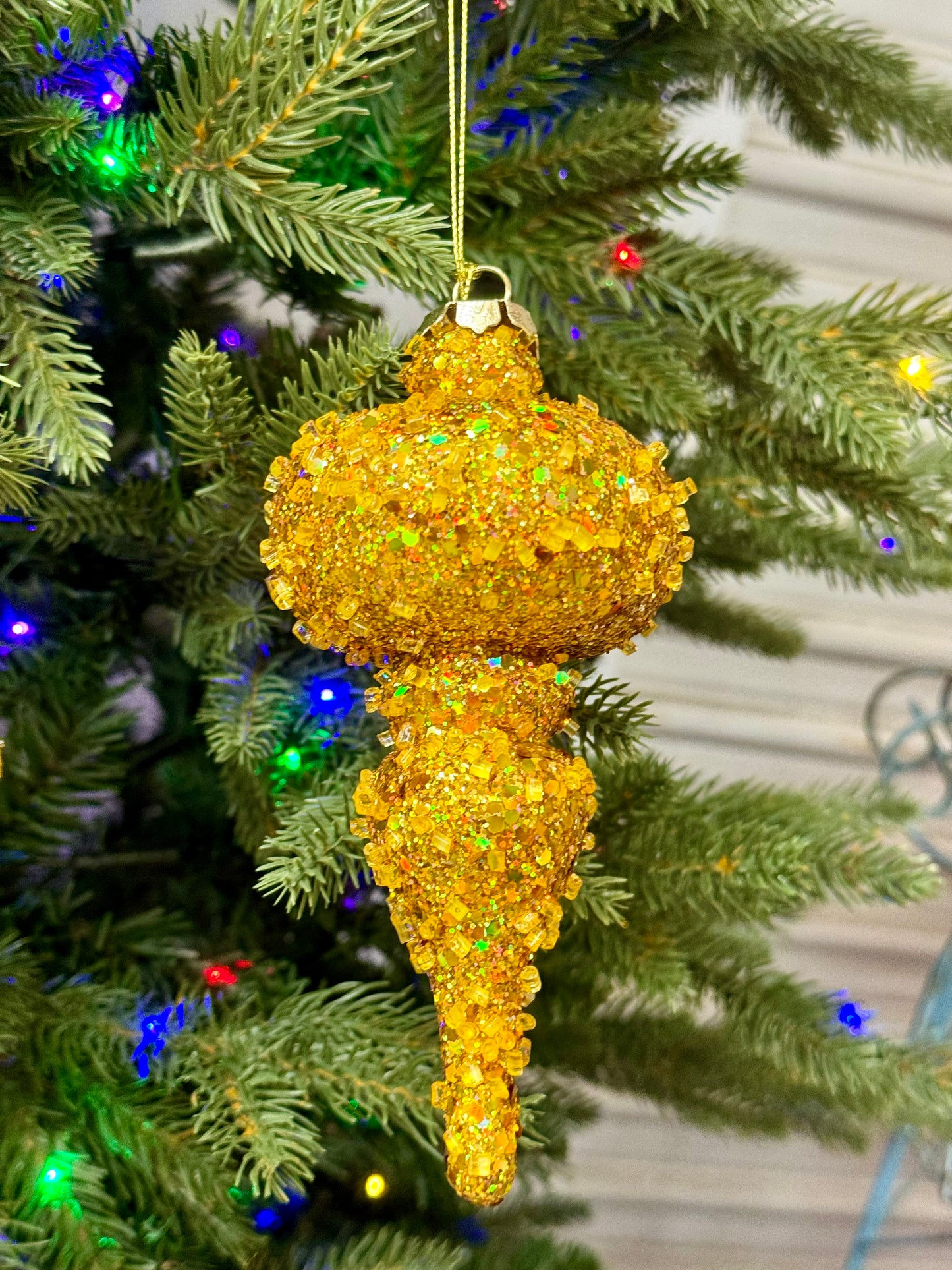 Gold Glitter Beaded Ornament Three Assorted