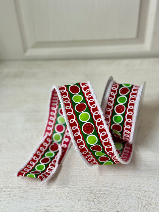 2.5 Inch By 10 Yard Red And Circle Circles With Drift Edges Ribbon