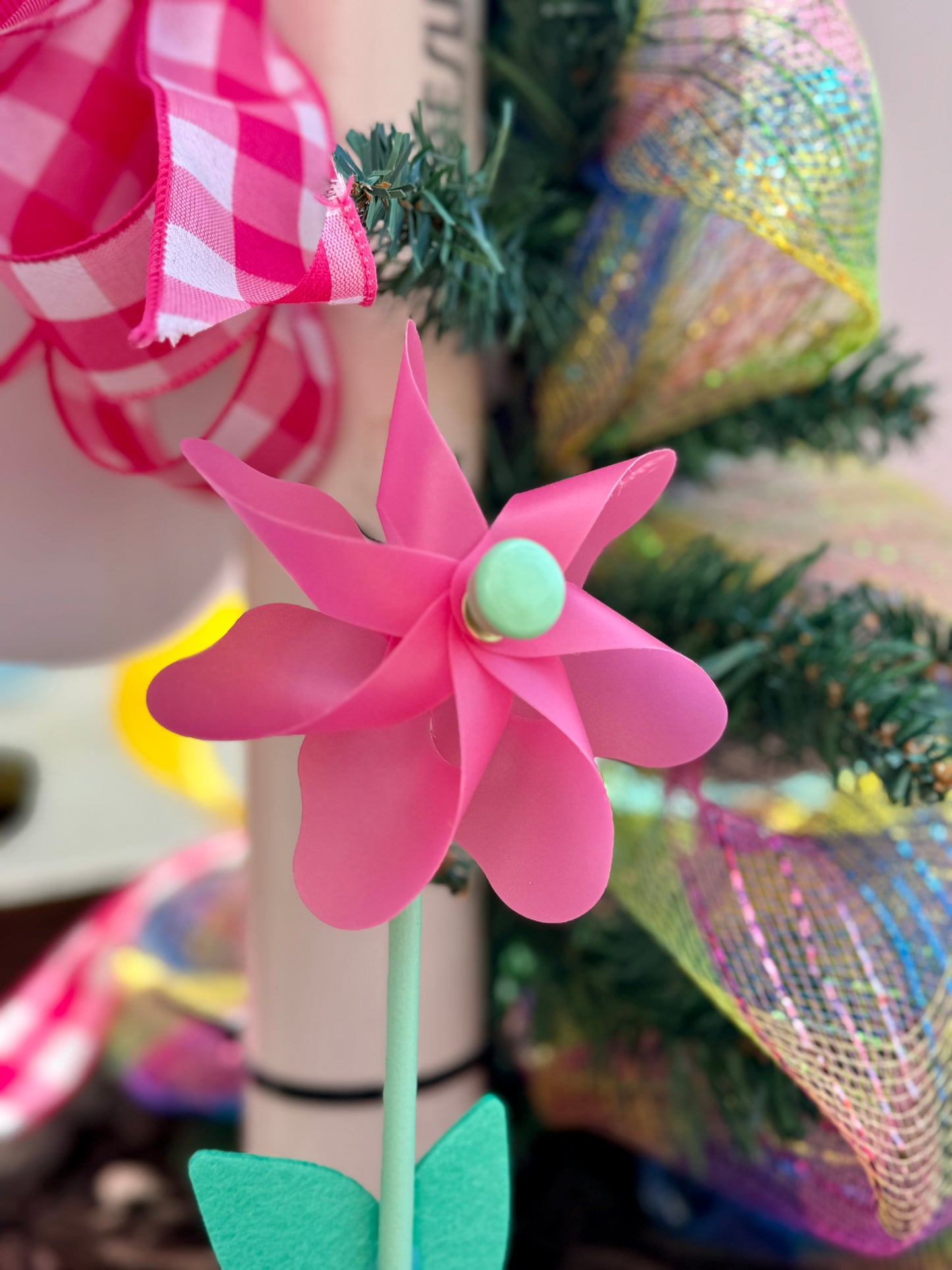 Hot Pink And Green Pinwheel