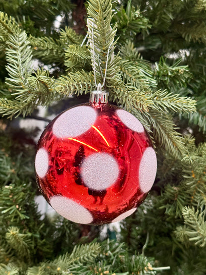 4 Inch Red And White Polka Dot Ornament