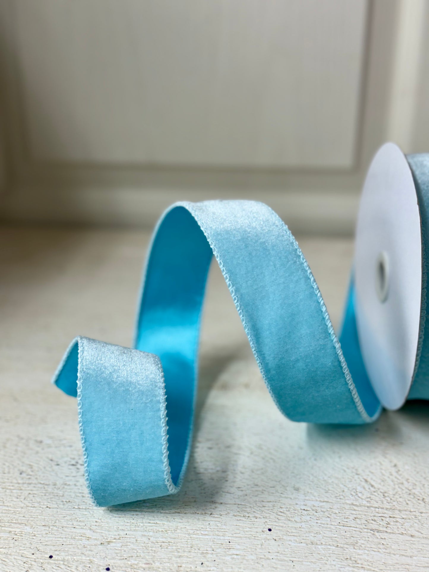 1.5 Inch By 10 Yard Ice Blue Velvet Ribbon With Satin Backing Ribbon