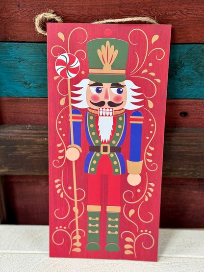 12.5 Inch Red Nutcracker With Candy Wood Sign