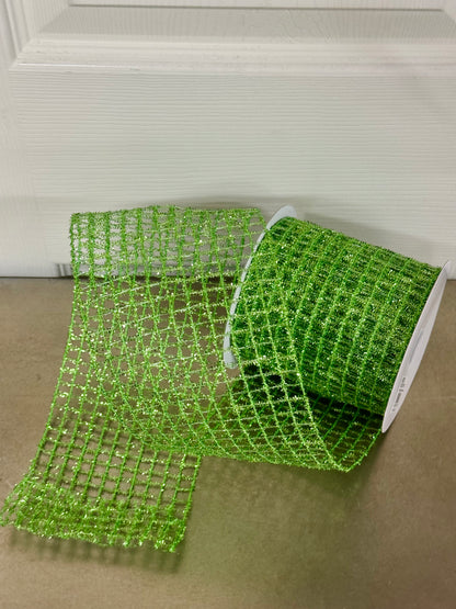 4.25 Inch By 10 Yard Fresh Green Tinsel Mesh Ribbon