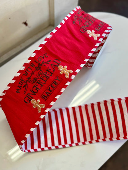 4 Inch By 10 Yard Embroidered Gingerbread Bakery Ribbon