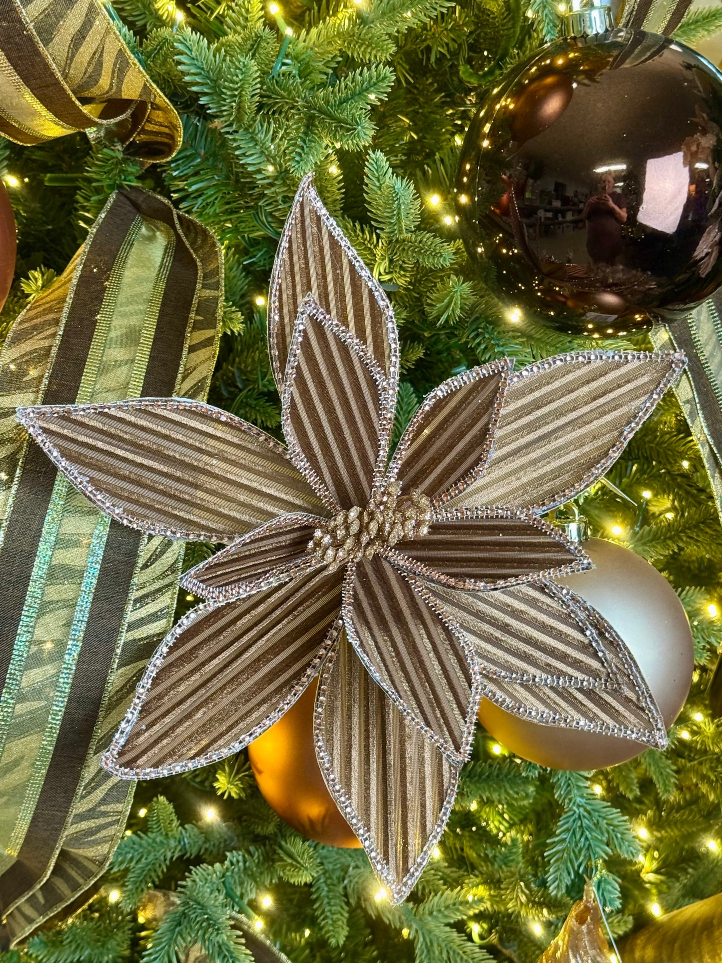12 Inch Brown Ribbed Velvet Poinsettia Spray