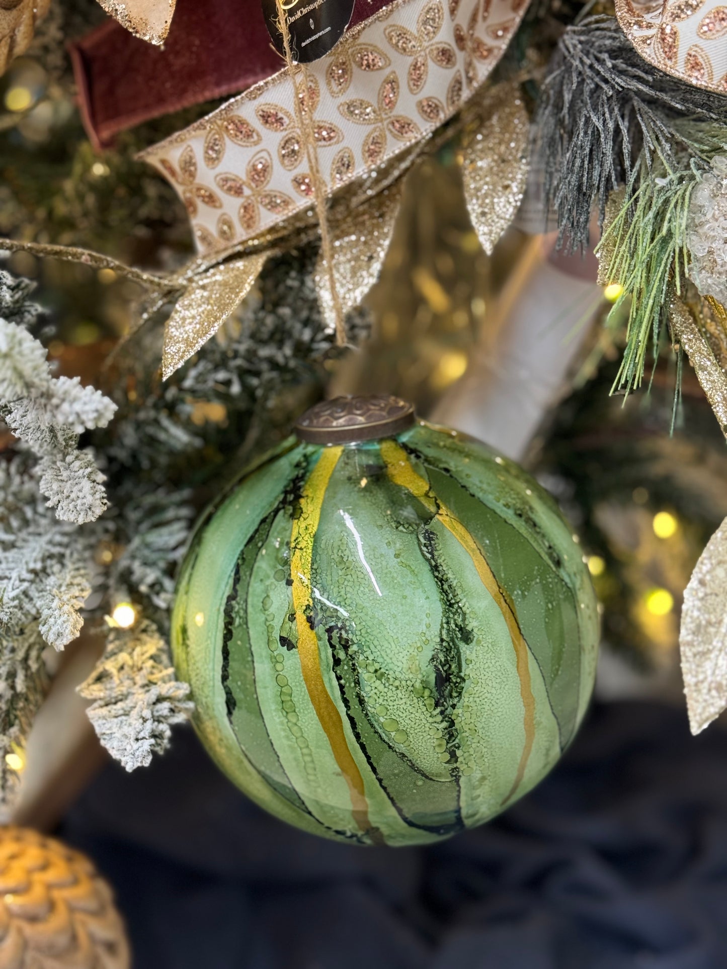 6 Inch Green Watercolor Glass Ornament Ball