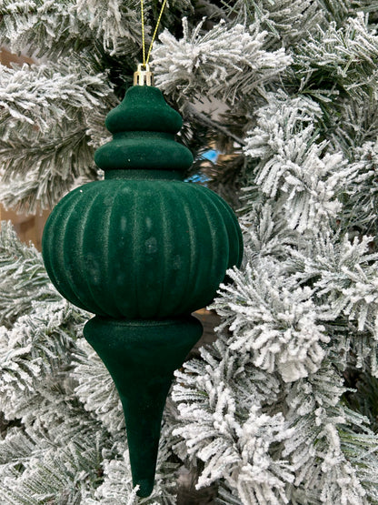 10 Inch Hunter Green Plastic Flocked Finial Ornament