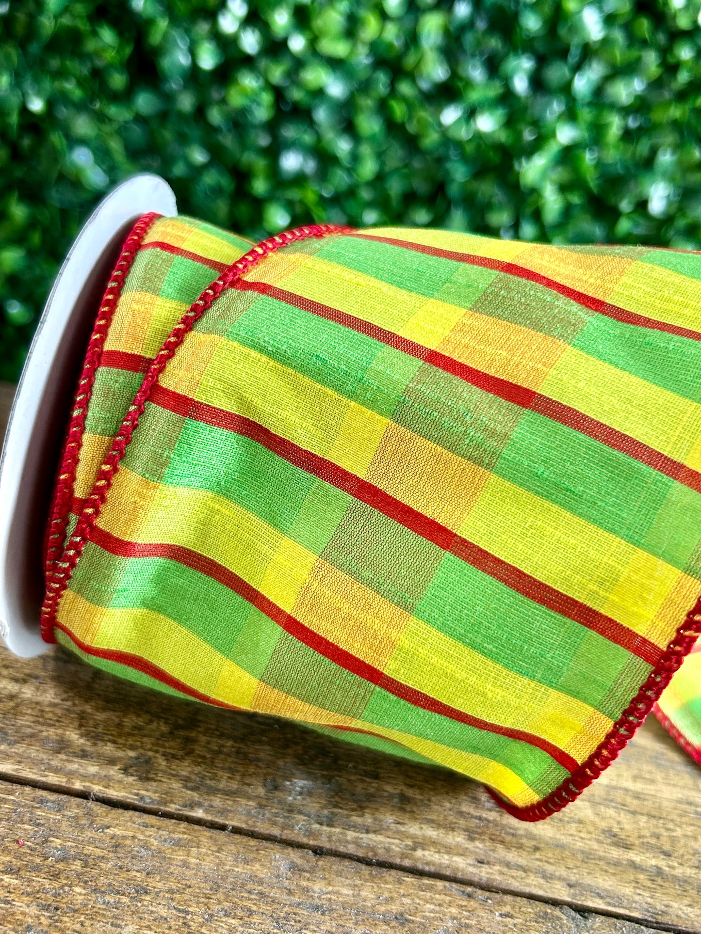4 Inch By 10 Yard Red Lime And Yellow Dupioni Ribbon