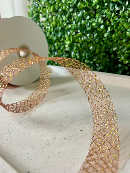 1.5 Inch By 30 Yard Brown With Laser Gold Foil Deco Flex Ribbon