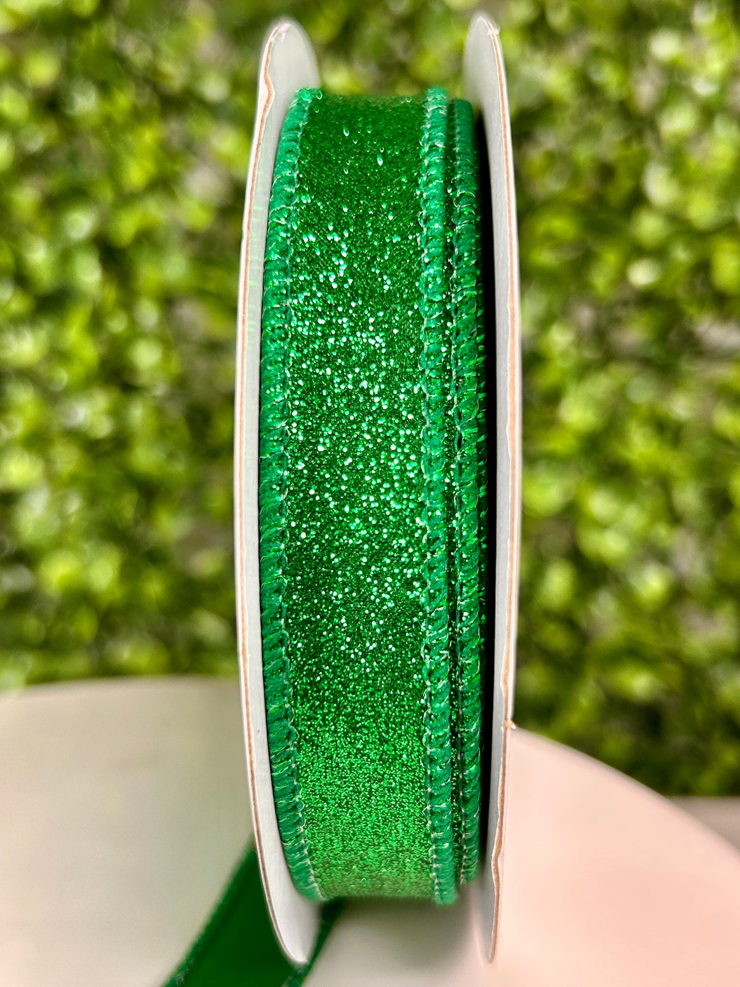 5/8 Inch By 10 Yard Emerald Green Shimmer Glitter Ribbon