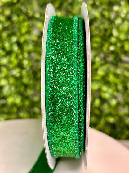 5/8 Inch By 10 Yard Emerald Green Shimmer Glitter Ribbon
