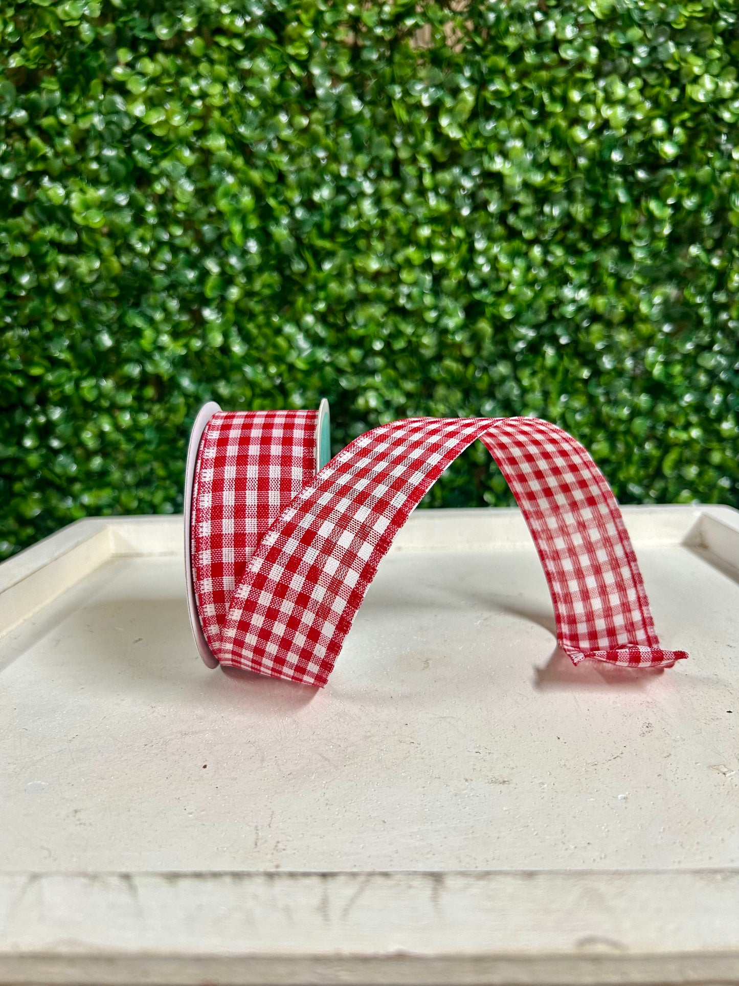 1.5 Inch By 10 Yard Red And White Gingham Check Ribbon