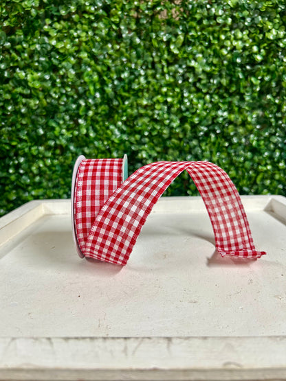 1.5 Inch By 10 Yard Red And White Gingham Check Ribbon