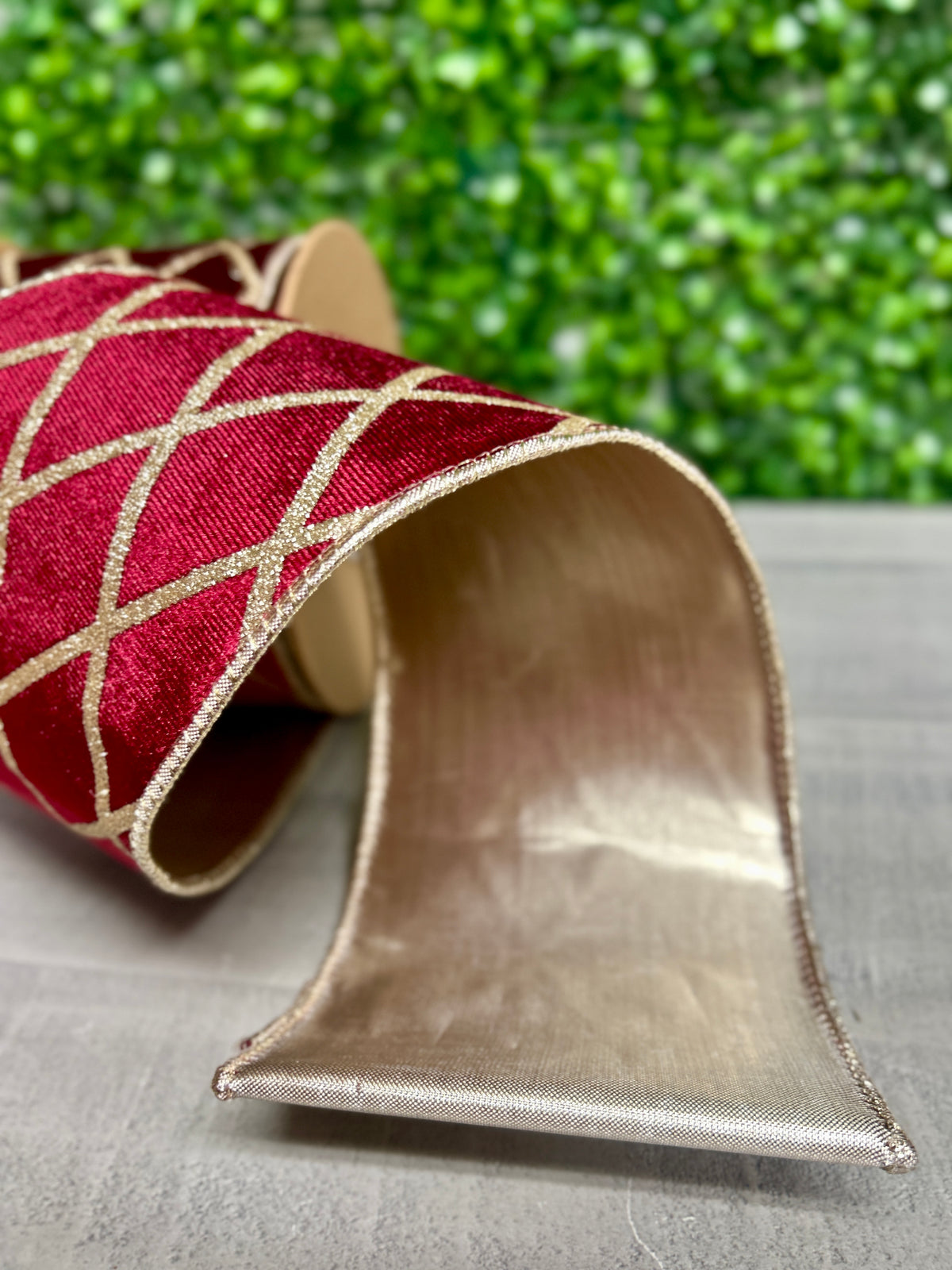 4 Inch By 10 Yard Burgundy With Glittered Diamond Velvet Ribbon