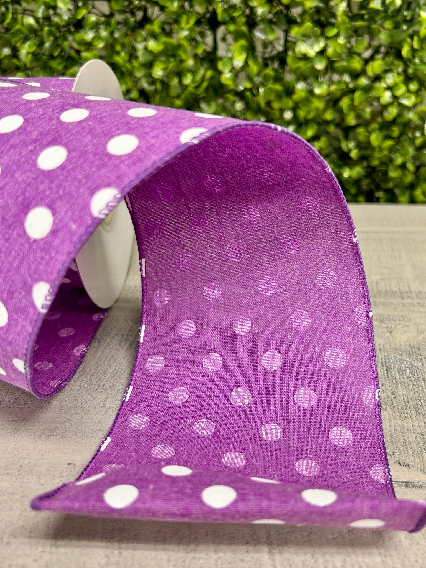4 Inch By 10 Yard Purple Polka Dot Linen Ribbon