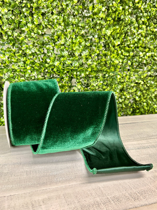 4 Inch By 10 Yard Hunter Green Deluxe Velvet With Satin Backing Ribbon