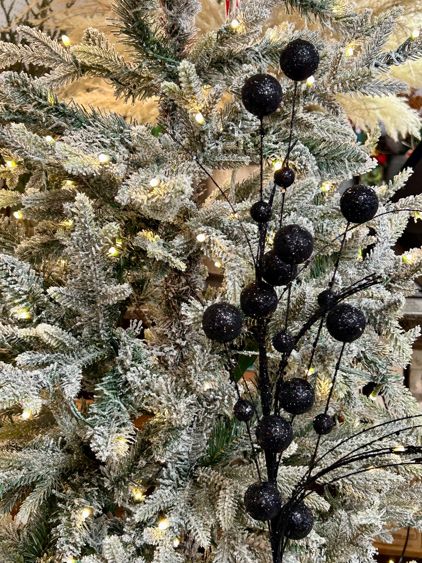 27 Inch Black Mixed Sized Glittered Ball Spray