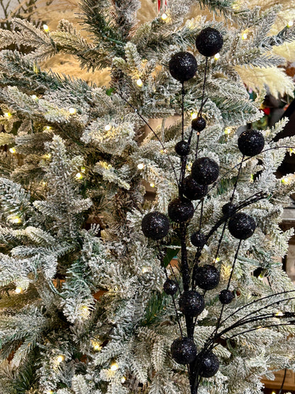 27 Inch Black Mixed Sized Glittered Ball Spray