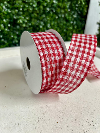 1.5 Inch By 10 Yard Red And White Gingham Check Ribbon