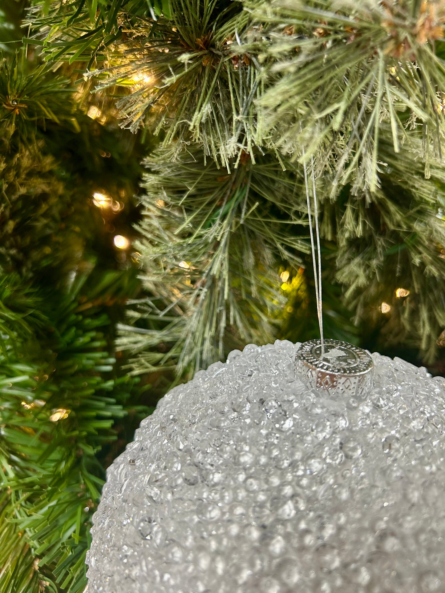 6 Inch White Beaded Ornament Ball