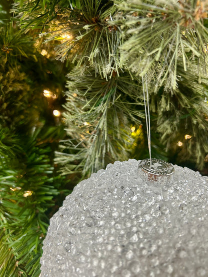 6 Inch White Beaded Ornament Ball