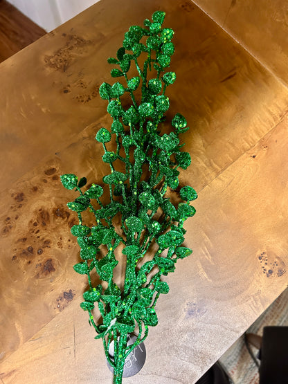 26 Inch Green Glittered Button Leaf Spray
