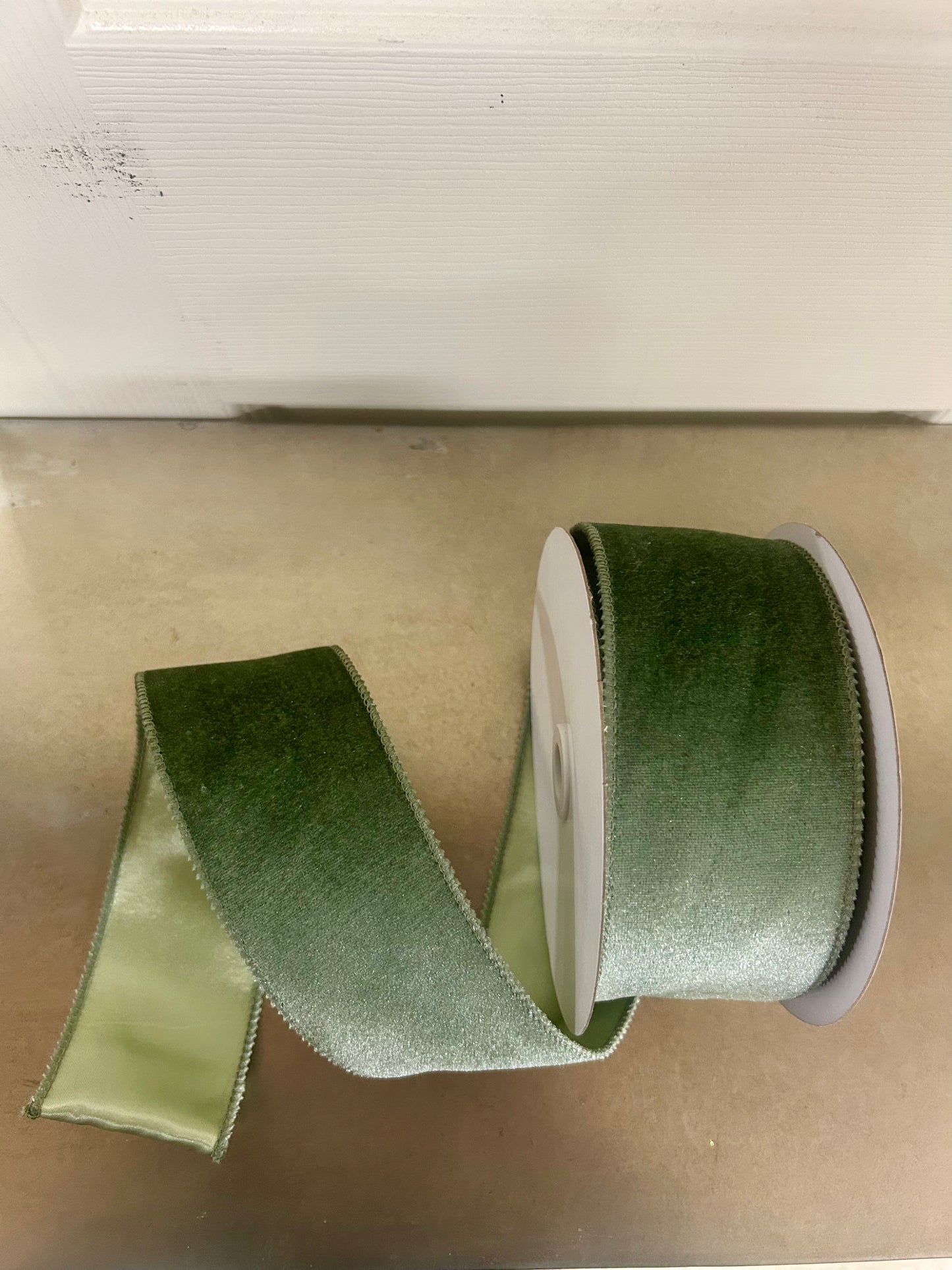2.5 Inch By 10 Yard Sage Green Velvet With Satin Backing Ribbon